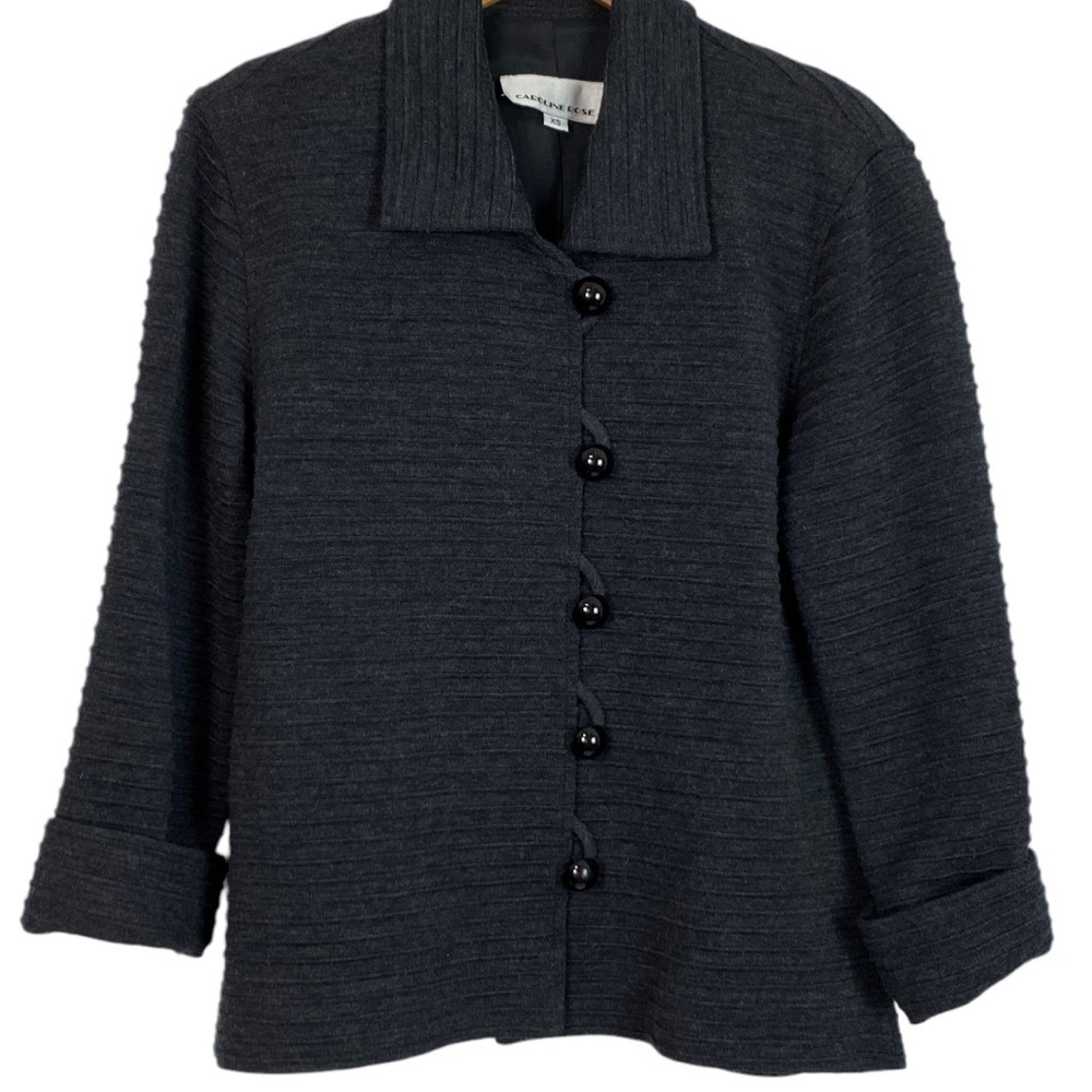Caroline Rose Wool Ribbed Charcoal Gray Blazer View 2
